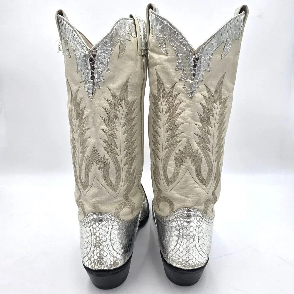 Vintage 1970s Mens 11D Larry Mahan Silver Metallic Snakeskin Cowboy Boots Rare - Picture 5 of 16
